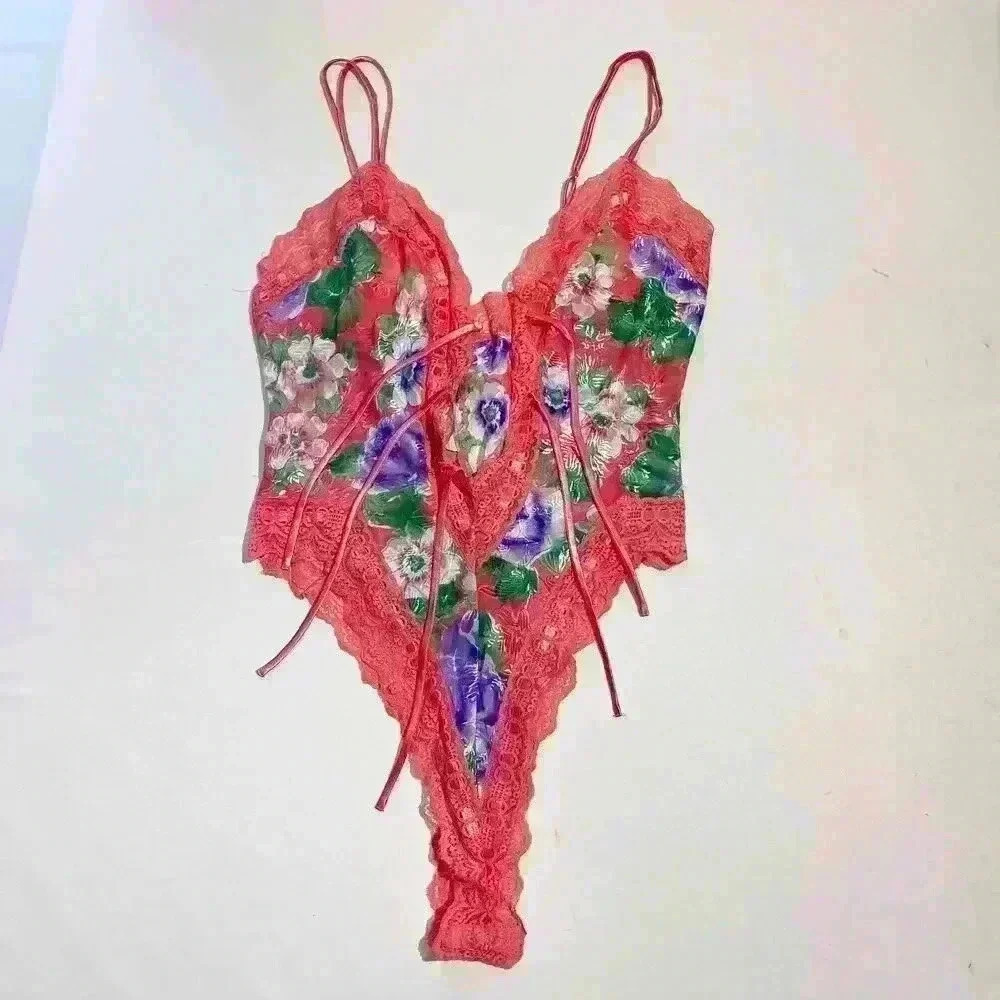 Vintage Victorias Secret Gold Label Satin Second Skin Teddy Lace Romper Bodysuit